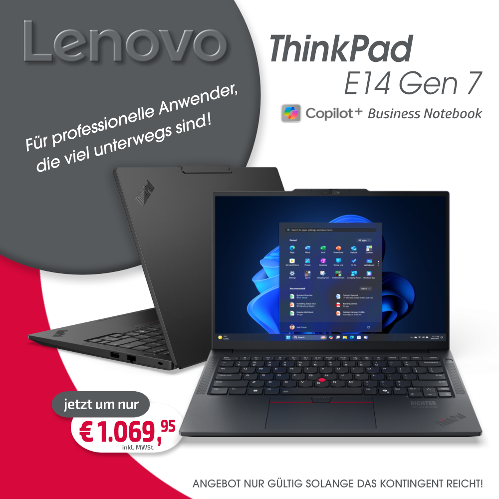 Lenovo ThinkPad E14 Copilot+ KI-Notebook - Mobilität und Präzision neu definiert